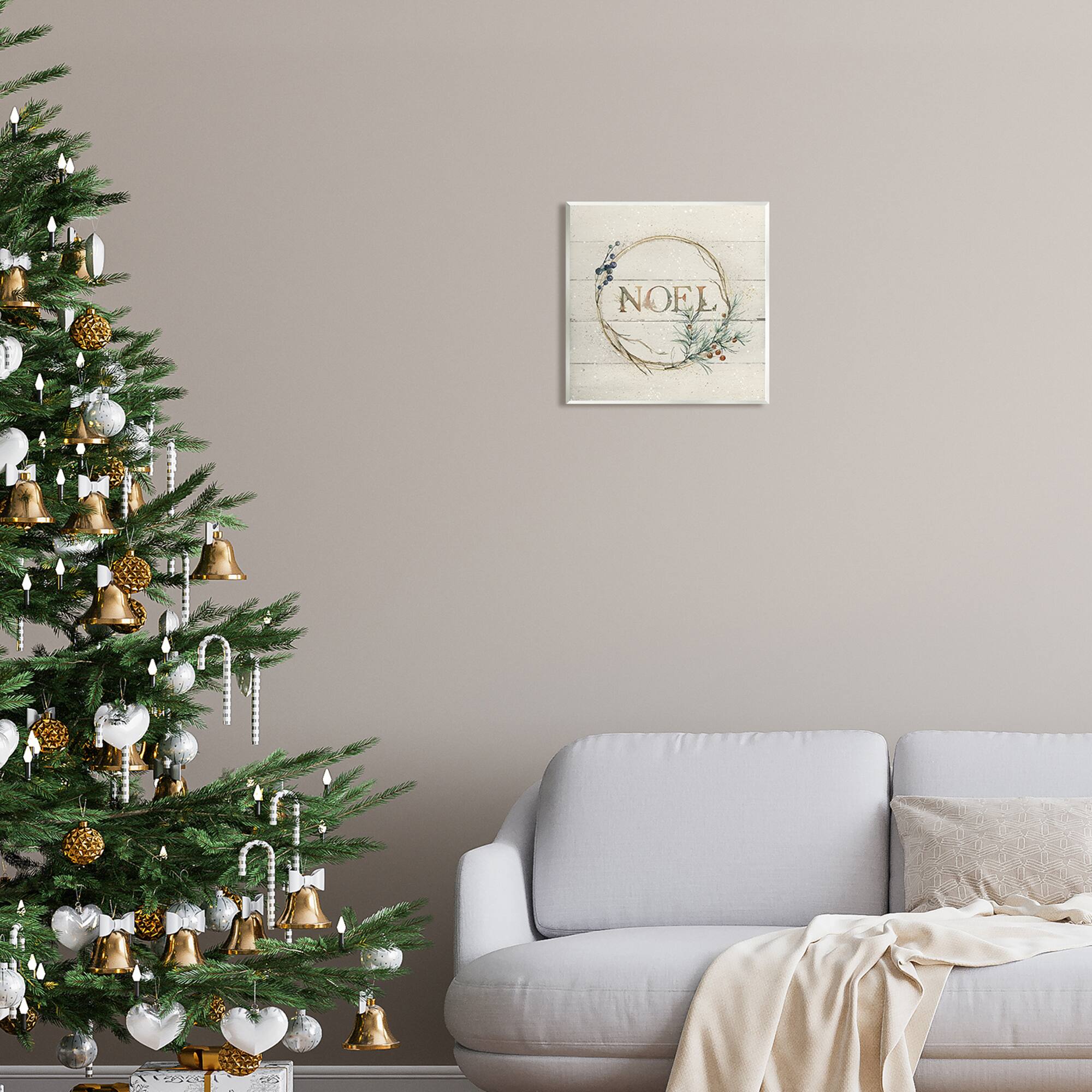 Stupell Industries Noel Holiday Botanical Wreath Wall Plaque Art